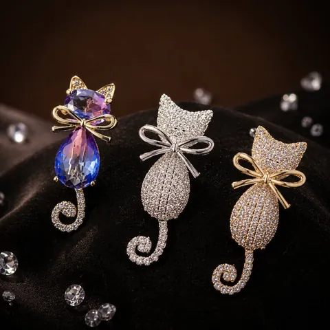 Broche de Gato de Moda Vintage de Aleación de Zinc Con Diamantes de Imitación Incrustados Broche de Animal para Mujer Hombre Accesorios de Ropa Regalo Decorativo