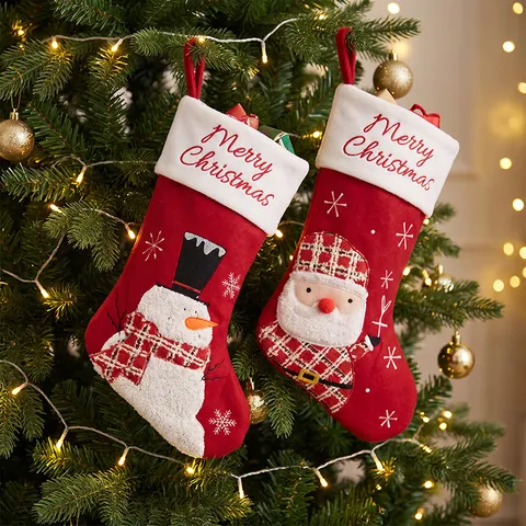 Klassischer Weihnachtsstrumpf Geschenkbeutel Mit Gesticktem Weihnachtsmann Schneemann Muster Für Heimkamin Feiertagsdekoration