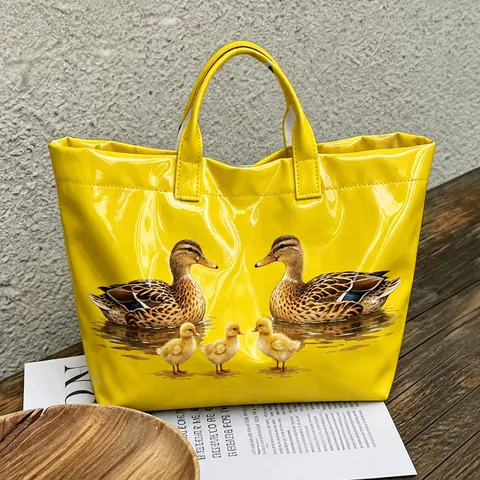 Waterproof PVC Canvas Tote Bag For Women Large Capacity Fashion Print Handbag Shoulder Bag Commuter Travel Beach Handbag
