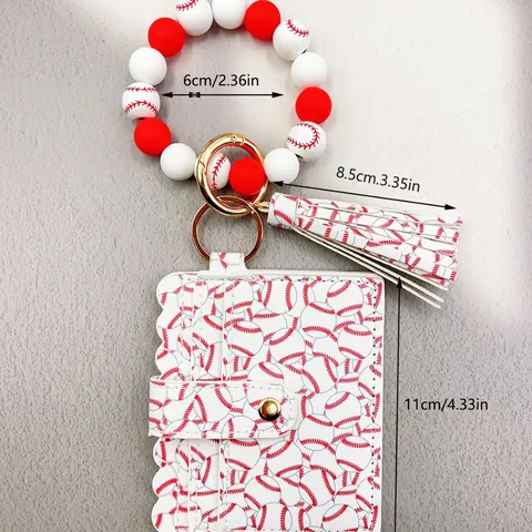 Portacarte in Pelle PU con Motivo a Palla Sportiva Portafoglio con Bracciale in Silicone Perlato Portachiavi Nappa Donna