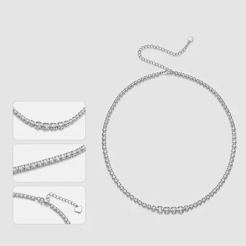 925 Sterlingsilber Moissanit Tennis Halskette Für Damen Elegant Verlauf Rundschliff Funkelnd Feiner Schmuck Geschenk