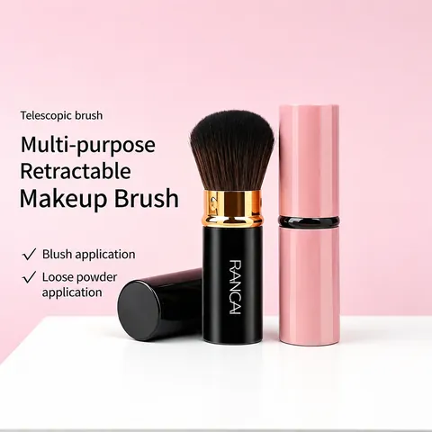 Portable Retractable Makeup Brush With Lid Aluminum Handle Synthetic Fiber For Loose Powder Blush Foundation Cosmetic Beauty Tool