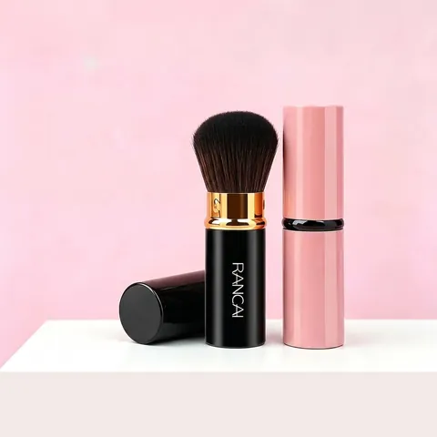 Brocha De Maquillaje Retráctil Portátil Con Tapa Mango De Aluminio Fibra Sintética Para Polvos Sueltos Colorete Herramienta De Belleza Cosmética