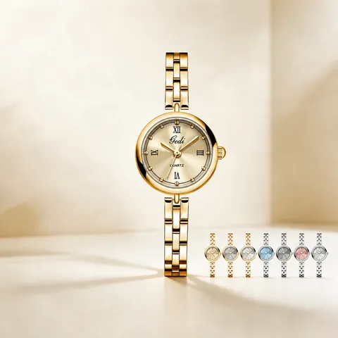 Gedi Pequeño Exquisito Reloj de Cuarzo para Mujer Vintage Reloj de Pulsera de Aleación Impermeable Esfera con Números Romanos Reloj de Moda