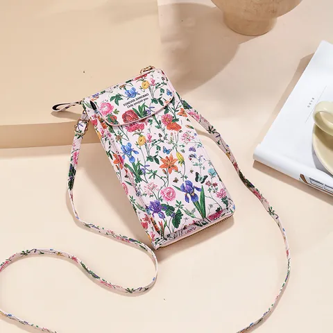 Dames Verticale PU Leren Mobiele Telefoontas Stijlvolle Bedrukte Crossbody Schouder Portemonnee Multifunctionele Telefoontas