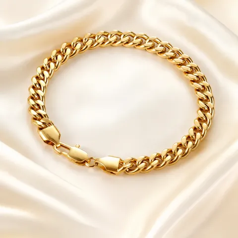 Bracelet Maille Gourmette Minimaliste en Acier Inoxydable pour Hommes Femmes Hip Hop Bracelet Chaîne Géométrique Poli Or Argent Noir Bijoux