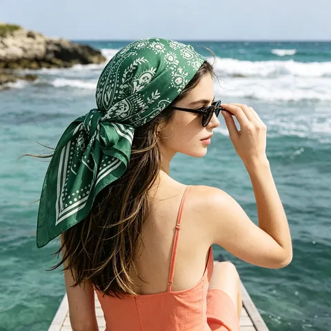 Vintage Paisley Print Satin Square Scarf For Women Fashion Floral Silk Like Head Scarfs Large Bandana Neck Scarf Wrap Accessory