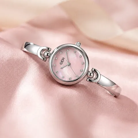 Montre à Quartz Femme Bracelet Jonc Alliage Acier Inoxydable Strass Bracelet Montre Bracelet Cadran Nacre Imperméable Mode Bijoux