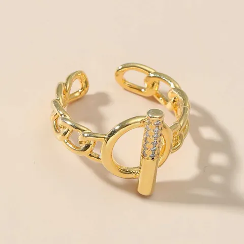 Fashion Women Double Interlocking Circles Open Ring Copper Inlaid Zirconia Elegant Adjustable Finger Jewelry Gift