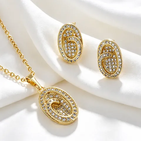 Elegante Juego de Joyas de Aleación de Zinc Colgante Ovalado de Strass y Pendientes de Botón Sin Cadena para Mujer Joyería