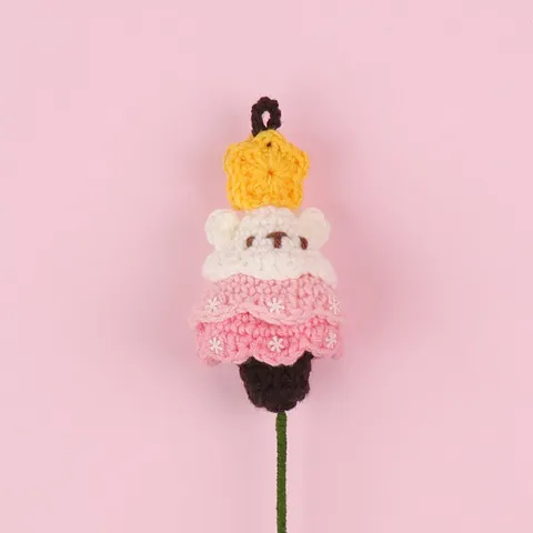 Handmade Crochet Christmas Tree Stem Woolen Yarn Knitted Artificial Flower Branch for Holiday Home Party Decoration