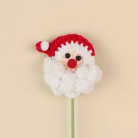 Handmade Crochet Artificial Flower Bouquet Knitted Yarn Poinsettia Santa Claus Branch Christmas Home Decor Holiday Gift