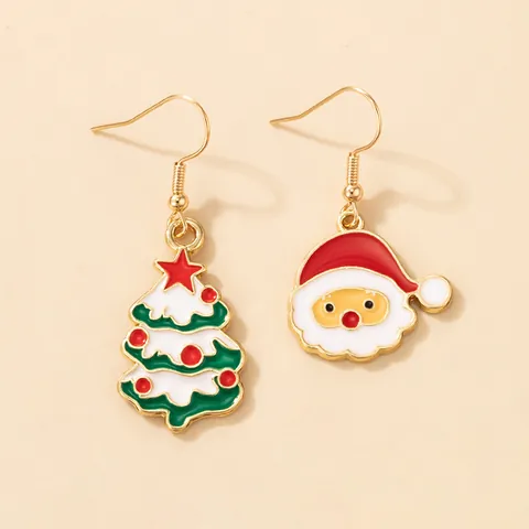 Christmas Stud Drop Earrings Alloy Enamel Rhinestone Santa Reindeer Snowman Tree Gingerbread House Stainless Steel Post