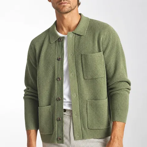 Men Casual Knitted Cardigan Sweater Jacket Long Sleeve Shirt Collar Single-Breasted Loose Top For Autumn Spring Fashion Outerwear