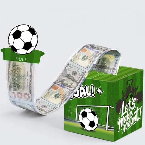 Football Soccer Theme Cake Money Pulling Box Surprise Birthday Gift For Fans Green Grass Goal Pattern Cardboard Gift Box