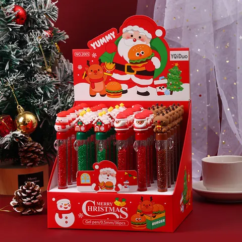 Christmas Cartoon Soft Glue Gel Pen With Rhinestone Glitter Sequins Quick Dry Black Ink Santa Claus Snowman Elk Design School Office Stationery Gift Pen