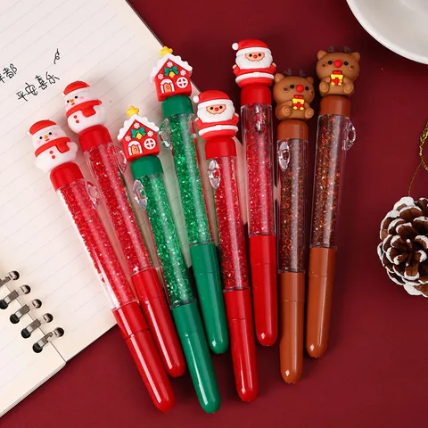 Christmas Cartoon Soft Glue Gel Pen With Rhinestone Glitter Sequins Quick Dry Black Ink Santa Claus Snowman Elk Design School Office Stationery Gift Pen