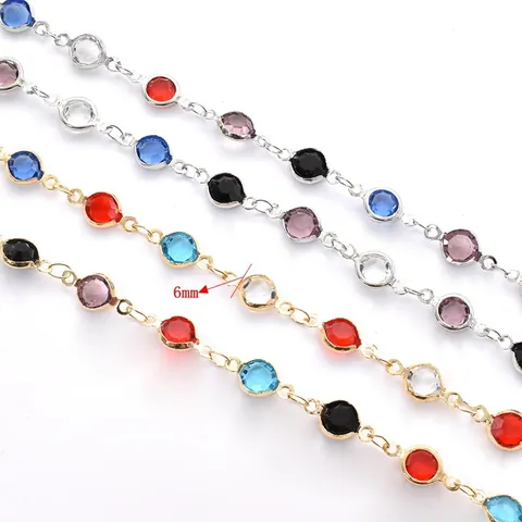 Chaîne en Cuivre avec Strass en Verre Biseauté 6mm Garniture Colorée de Strass pour Fabrication de Bijoux DIY Accessoires Cheveux