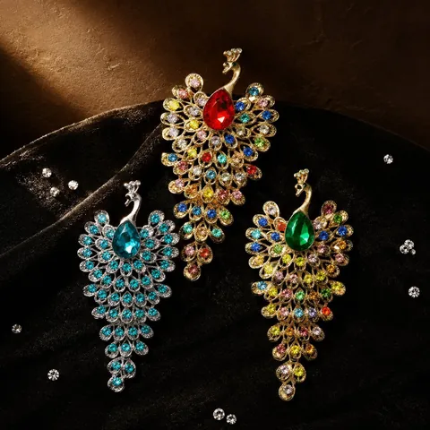 Broche de Pavo Real de Aleación Vintage para Mujer Lujoso Broche de Animal de Esmalte con Strass Accesorio de Joyería de Cristal de Colores
