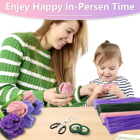 DIY Handmade Flower Bouquet Craft Kit Cotton Iron Wire Chenille Stems For Home Decor Creative Floral Arrangement Activity For Adults Kids