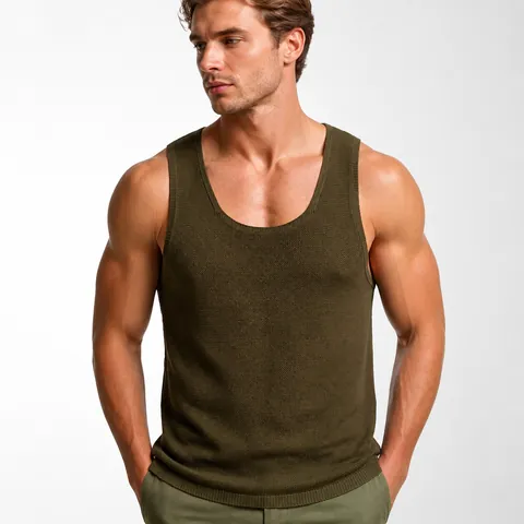 Camiseta de Tirantes de Punto Acrílico Casual para Hombre Verano Color Sólido Cuello en U Holgada Sin Mangas para Deporte