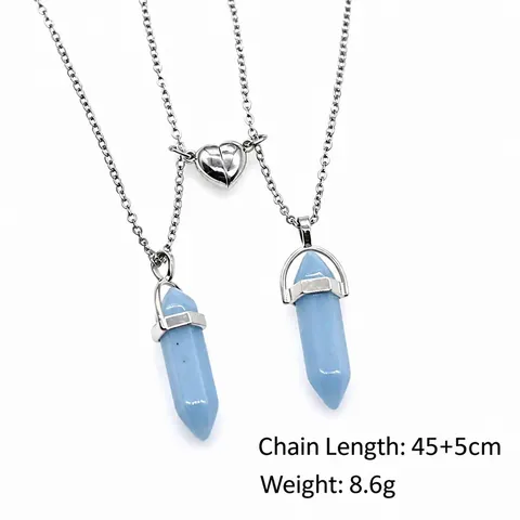 Luminous Natural Stone Hexagonal Prism Necklace Magnetic Heart Couples Jewelry Set Alloy Stainless Steel Chain Glowing Gift