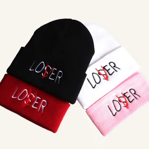 Fashion Embroidered Loser Lover Beanie For Men Women Winter Warm Knit Skateboard Cap Solid Color Acrylic Cuffed Skull Cap