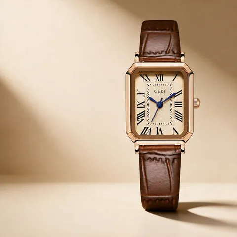 Montre à Quartz Rectangulaire Vintage GEDI pour Femmes Bracelet en Cuir Étanche Cadran à Chiffres Romains Élégante Montre-Bracelet pour Femme