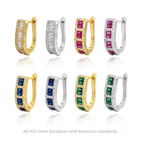 925 Sterling Silver Hoop Earrings Zirconia Inlaid Geometric U-Shaped Huggie Earrings Gold Silver Plated Jewelry For Women Gift