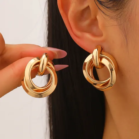 Fashion Alloy Double Heart Irregular Geometric Ring Dangle Earrings For Women Minimalist Gold Silver Plated Jewelry Gift