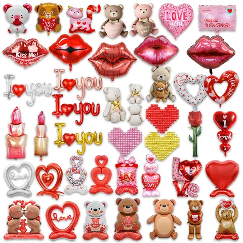 Valentine's Day Aluminum Foil Balloon Teddy Bear Heart Love Letter Lipstick Shaped Party Decorations Wedding Birthday Anniversary Decor