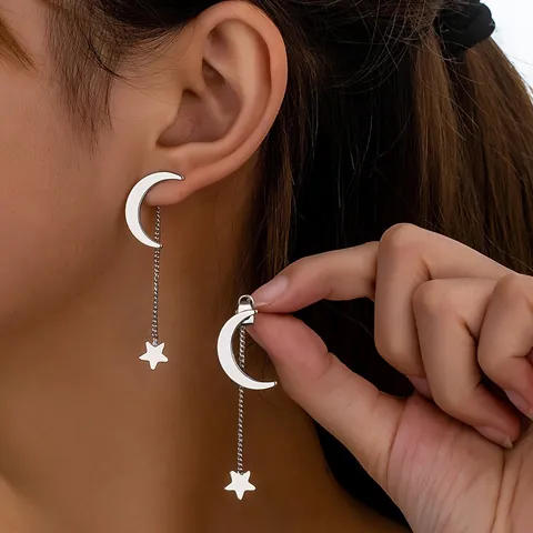 Vintage Kupfer Sonne Mond Stern Anhänger Ohrringe Für Damen Westlicher Stil Asymmetrischer Himmlischer Strass Schmuck Galvanisierte Ohrstecker