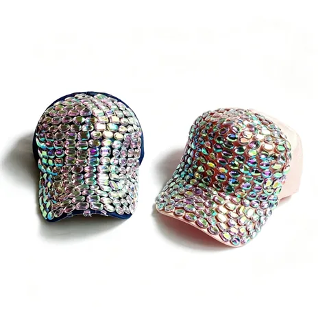 Women Luxury Iridescent Rhinestone Baseball Cap Fashion Mercerized Cotton Sun Hat Shiny Crystal Outdoor Adjustable Casual Hat