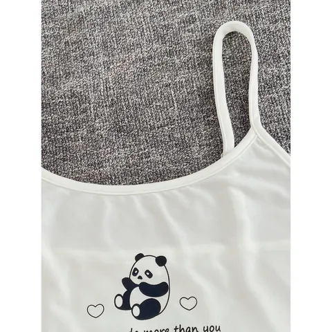 Set Pigiama da Donna con Stampa Panda Top a Canotta e Pantaloncini a Volant Estivo Senza Maniche Loungewear Set da Due Pezzi