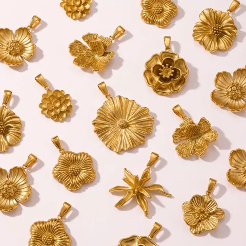 Stainless Steel Flower Pendant For DIY Jewelry Making 18K Gold Plated Floral Charm Accessories For Necklace Earrings