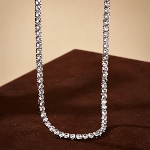 Luxury S925 Sterling Silver Tennis Necklace For Women Round Zirconia Inlaid Chain Elegant High Sense Jewelry Wedding Gift