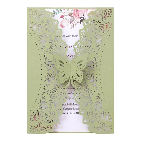 Laser Cut Butterfly Wedding Invitation Cards Hollow Lace Pearlescent Paper Greeting Cards For Engagement Marriage Ceremony Party