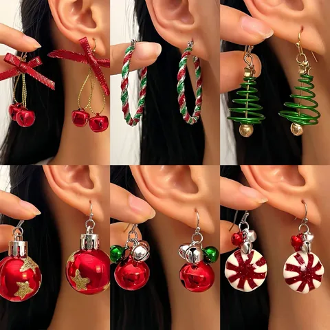Christmas Earrings For Women Alloy Enamel Reindeer Snowflake Santa Hat Bell Xmas Tree Cute Holiday Jewelry Earring Post