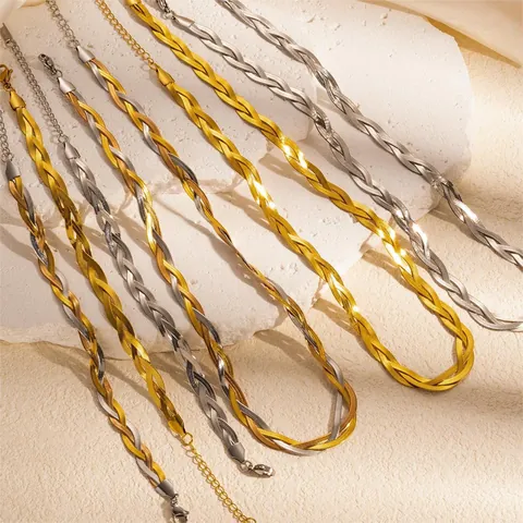Bijoux Minimalistes en Acier Inoxydable avec Chaîne Torsadée Tressée pour Femmes Collier Multicouche Bracelet Accessoire de Mode Plaqué Or Argent