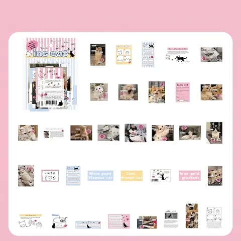 Original Ins Style Cute Cat Stickers Aesthetic Kawaii Pet Kitty Decals For Phone Case Laptop Water Bottle Stationery