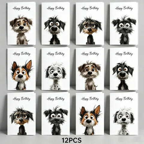 Cute Cartoon Animal Dog Birthday Greeting Cards With Envelopes For Kids Friends Gift Invitations Handwritten Cardboard Cards