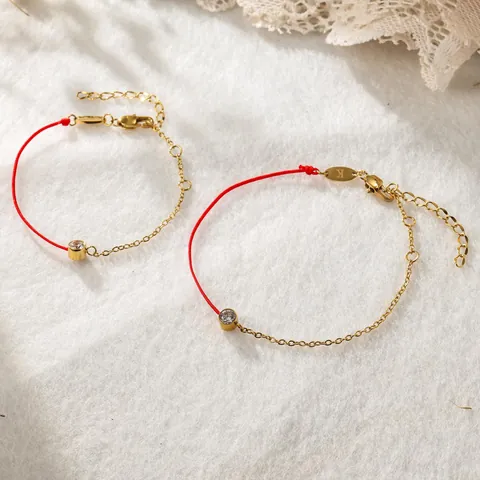 Minimalistisch Edelstahl Rotes Seil Armband Für Damen Herren Rund Strass Eingelegt Glück Spleißen Fußkettchen Schmuck Geschenk
