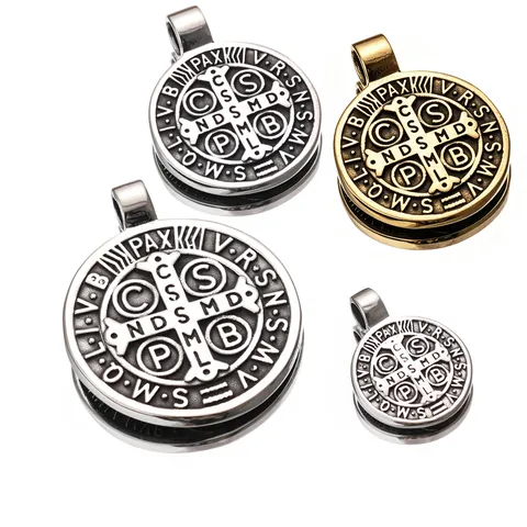 St Benedict Medal Religious Pendant Stainless Steel Vintage Exorcism Cross Circular Retro Jewelry For Men Women