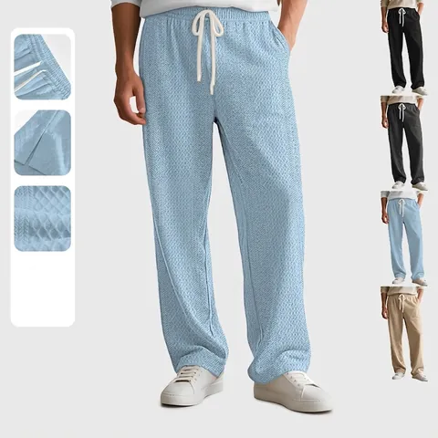 Pantaloni Casual da Uomo con Coulisse Motivo a Rombi Texture Jacquard Maglia Gamba Dritta Pantaloni Vita Elastica Fondo