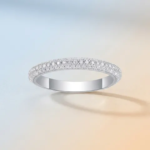 925 Sterling Silver Triple Row Moissanite Eternity Ring For Women Pave Moissanite Wedding Anniversary Band Jewelry Gift