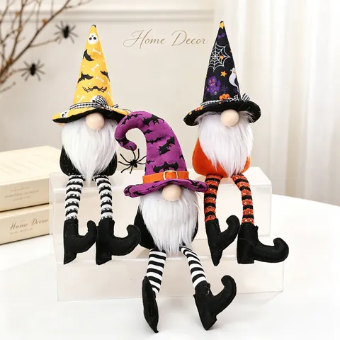 Halloween Long Legged Gnome Plush Decoration Witch Hat Bat Star Pattern Gonk Dwarf Doll For Party Table Home Ornament