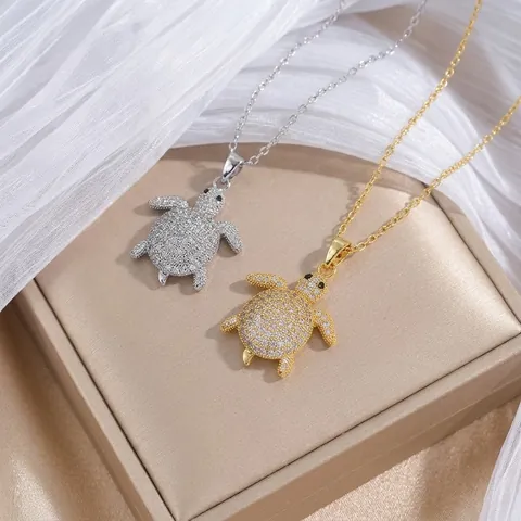 Fashion Zirconia Sea Turtle Pendant Necklace Titanium Steel Gold Silver Plated Animal Design Commuting Jewelry For Women