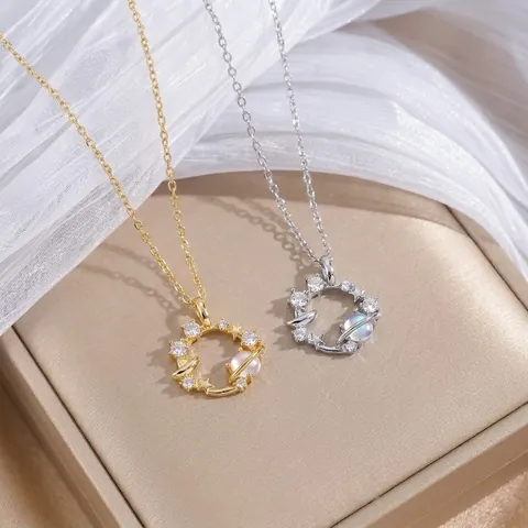 Dreamy Planet Saturn Zirconia Flower Pendant Necklace For Women Titanium Steel Gold Silver Starry Sky Fashion Jewelry Gift