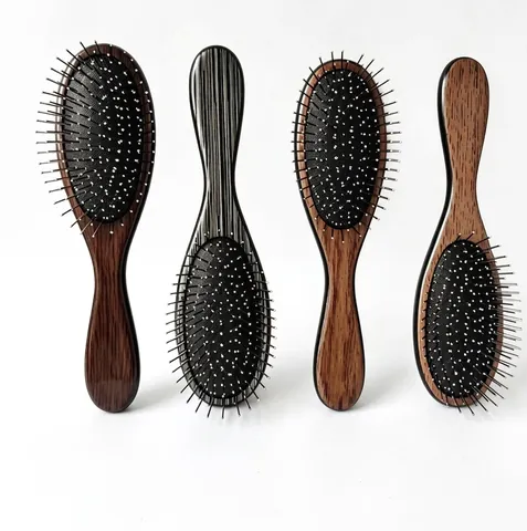 Air Cushion Massage Hair Brush Detangling Comb Wood Grain Plastic Handle Metal Pins Scalp Massage For Women