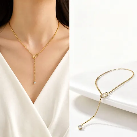 925 Sterlingsilber Moissanit Anhänger Halskette Für Damen 18K Vergoldet Perlenkette Y-Form Geometrischer Lariat Schmuck